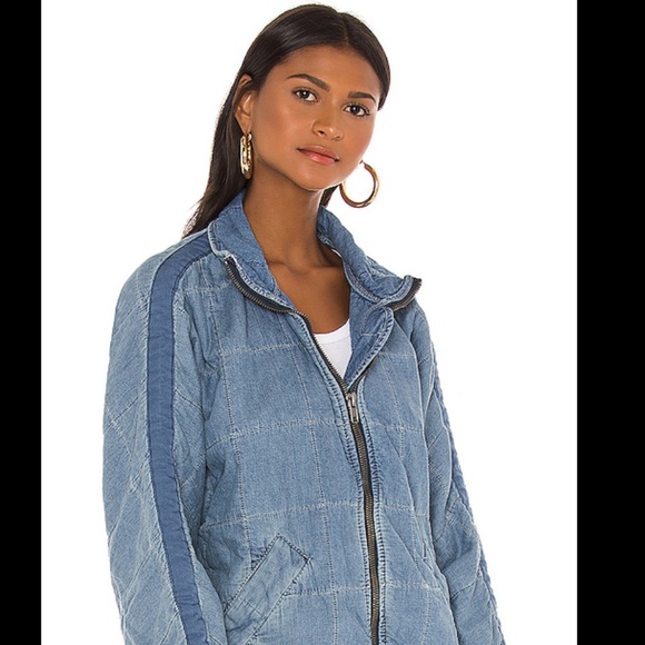 Free People Dolman Quilted Denim Jacket Cali Indigo - Picture 4 of 11